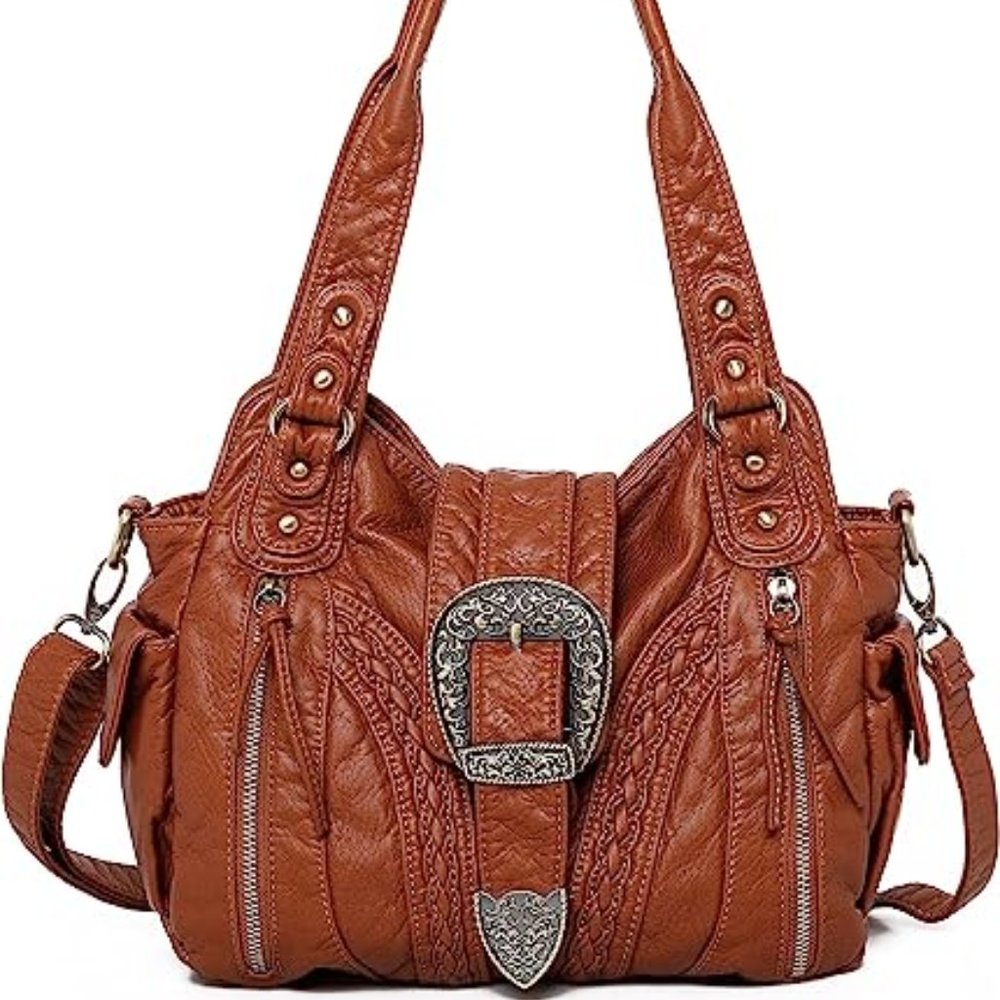 MONTANA WEST SOFT WASHED LEATHER CONCEALED CARRY SHOULDER HANDBAG - COGNAC